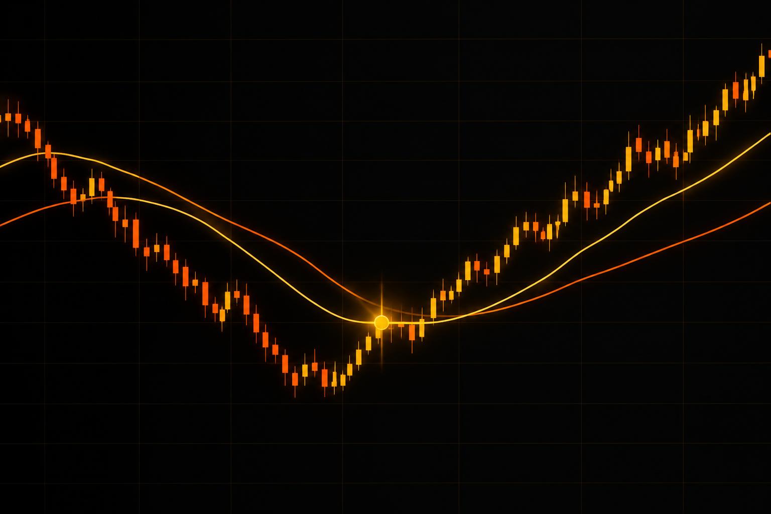 A dark trading chart showing a golden cross