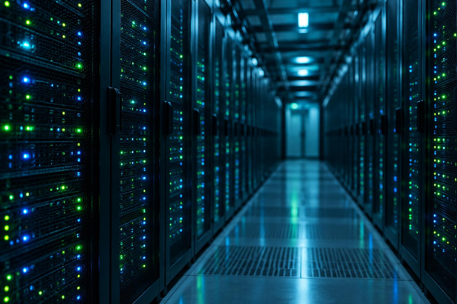 Server racks in a data center aisle